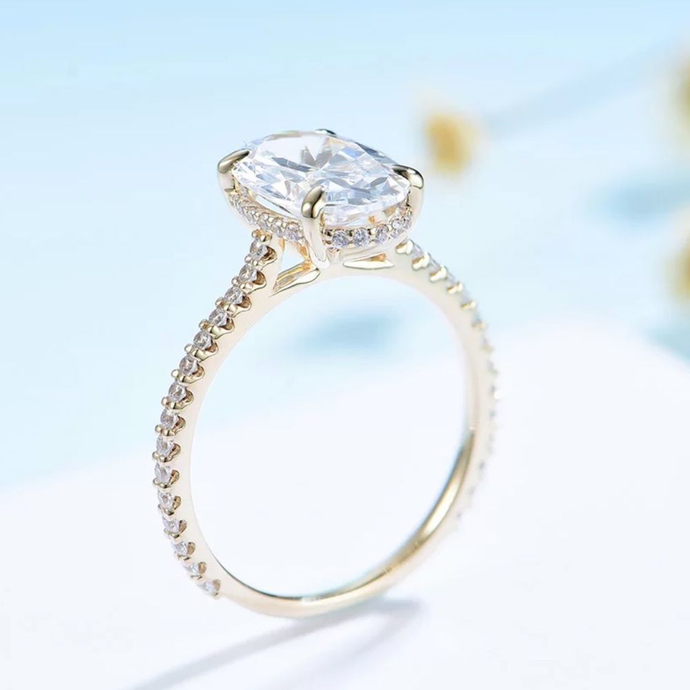 4ct oval cut crushed iced sparkling engagement ring set - Picture 13 of 17